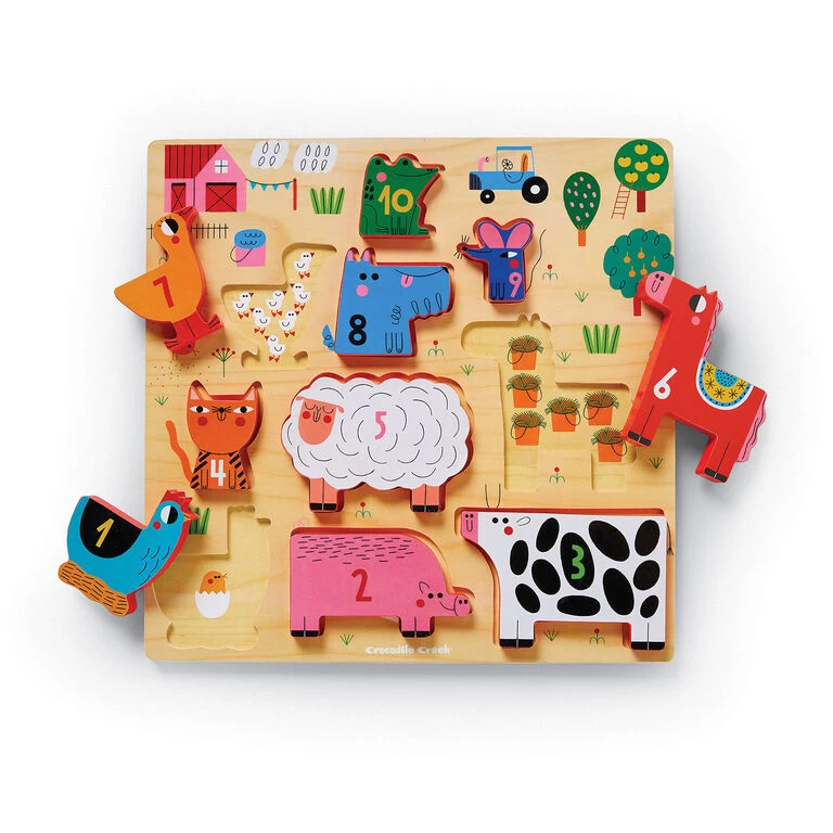 Crocodile Creek 123 Barnyard 10-Piece Wood Puzzle For Kids 3 Crocodile Creek 123 Barnyard 10-Piece Wood Puzzle For Kids
