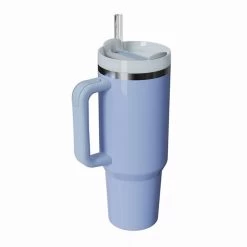 Blue Insulated Stainless Steel Travel Mug With Straw, 40 Oz.