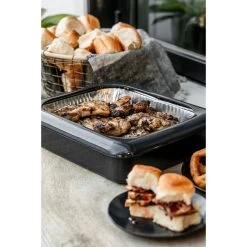 Charcoal Fancy Panz Rectangle Foil Pan 2-in-1 Deep Serving Tray -Decor Home Shop Gray Rectangle Serving Tray With Lid for Foil Pans FPD03 03