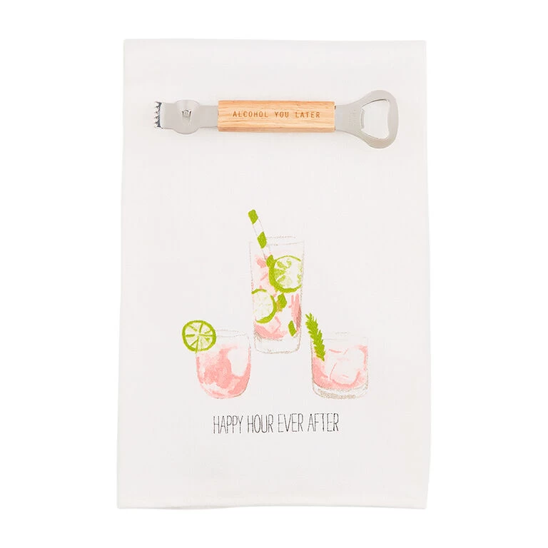 Mud Pie Happy Hour Tea Towel And Bar Tool, Set Of 2 3 Mud Pie Happy Hour Tea Towel And Bar Tool, Set Of 2