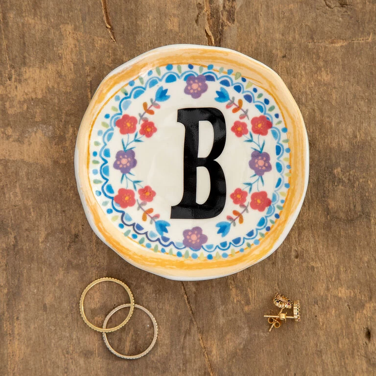 Natural Life Initial Trinket Dish, B 3 Natural Life Initial Trinket Dish, B