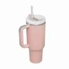 Peach Insulated Stainless Steel Travel Mug With Straw, 40 Oz. -Decor Home Shop Peach Stainless Steel Travel Mug With Handle and Straw P27 01