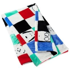 Hallmark Peanuts® Gang Checkered Throw Blanket, 50x60 -Decor Home Shop Peanuts Gang Faces and Colored Squares Blanket 1PAJ3534 02