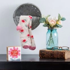Primitives By Kathy Pink Flowers Goals Block Sign And Socks, Set Of 2 -Decor Home Shop Pink Flowers Goals Block Sign and Socks Set 111184 04