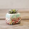 Natural Life Faux Succulent In Van Planter, 2" -Decor Home Shop Tiny VW Van Ceramic Planter With Faux Succulent PLNT059 01