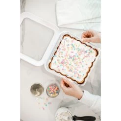 White Fancy Panz Square Foil Pan Serving Tray -Decor Home Shop White Square Serving Tray With Lid for 8x8 Foil Pans FP88001 03